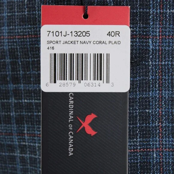 Cardinal of Canada NWT Wool Blend Sport Coat Size 40R US In Blue w/ Coral Plaid